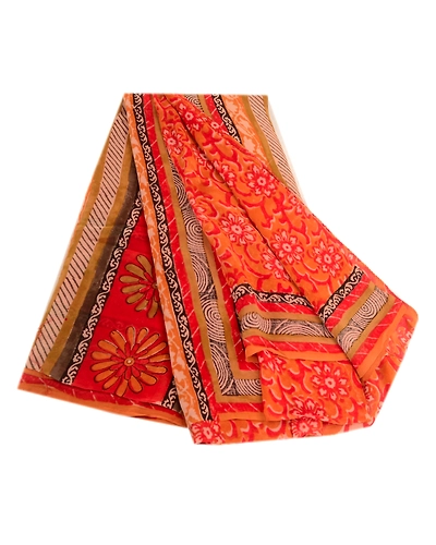 Sanskriti Vintage Orange Sarees Pure Georgette Silk Printed Sari Craft Fabric, PRG-3475-Orange-Printed Floral Design-Pure Georgette Silk-2