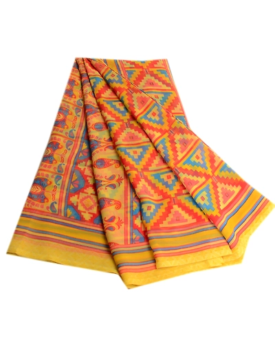Sanskriti Vintage Red Indian Sarees Printed Georgette Indian Sari Craft Fabric, PRG-3479-Red-Printed Floral Design-Poly Georgette-2