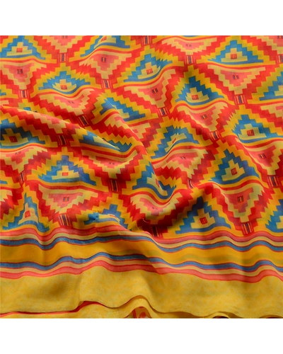 Sanskriti Vintage Red Indian Sarees Printed Georgette Indian Sari Craft Fabric, PRG-3479-Red-Printed Floral Design-Poly Georgette-6
