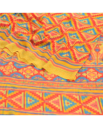 Sanskriti Vintage Red Indian Sarees Printed Georgette Indian Sari Craft Fabric, PRG-3479-Red-Printed Floral Design-Poly Georgette-7