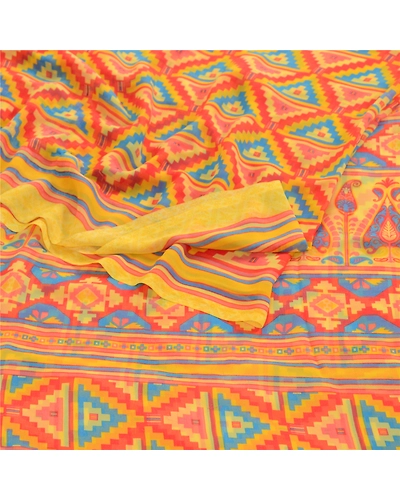 Sanskriti Vintage Red Indian Sarees Printed Georgette Indian Sari Craft Fabric, PRG-3479-Red-Printed Floral Design-Poly Georgette-9