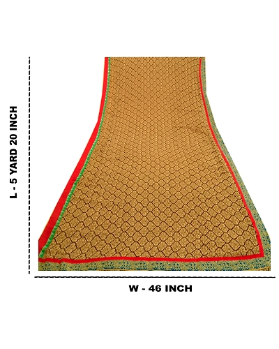 Sanskriti Vintage Brown Indian Sarees Chiffon Print Lace Work Sari Craft Fabric, PRG-3534-Brown-Printed Floral Design-Poly Chiffon-3