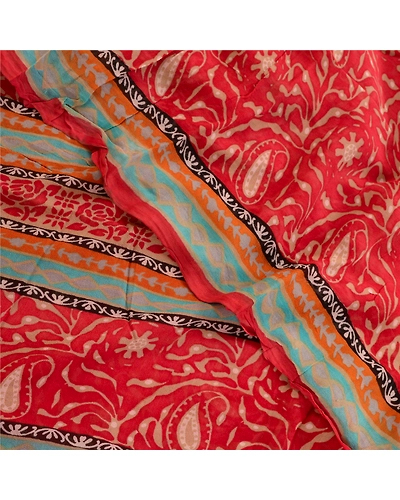 Sanskriti Vintage Dark Red Sarees Blend Georgette Printed Sari Craft Fabric, PRG-3545-Dark Red-Printed Work-Blend Georgette-1
