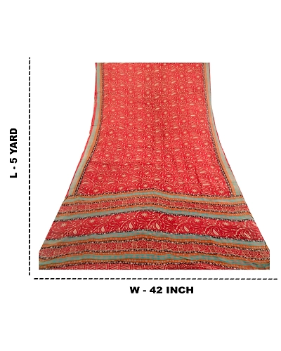 Sanskriti Vintage Dark Red Sarees Blend Georgette Printed Sari Craft Fabric, PRG-3545-Dark Red-Printed Work-Blend Georgette-3