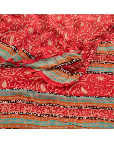 Sanskriti Vintage Dark Red Sarees Blend Georgette Printed Sari Craft Fabric, PRG-3545-Dark Red-Printed Work-Blend Georgette-9