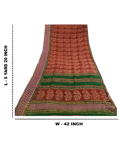 Sanskriti Vintage Sarees Pure Georgette Silk Zari Work Printed Sari Fabric, PRG-3556-Brown-Printed Paisley Design-Pure Georgette Silk-3