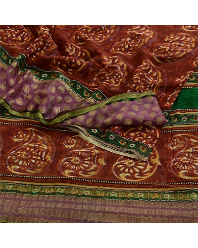 Sanskriti Vintage Sarees Pure Georgette Silk Zari Work Printed Sari Fabric, PRG-3556-Brown-Printed Paisley Design-Pure Georgette Silk-9
