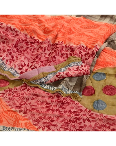 Sanskriti Vintage Indian Sari Multi Pure Georgette Silk Print Sarees Soft Fabric, PRG-3574-Multi-Printed Floral Design-Pure Georgette Silk-9