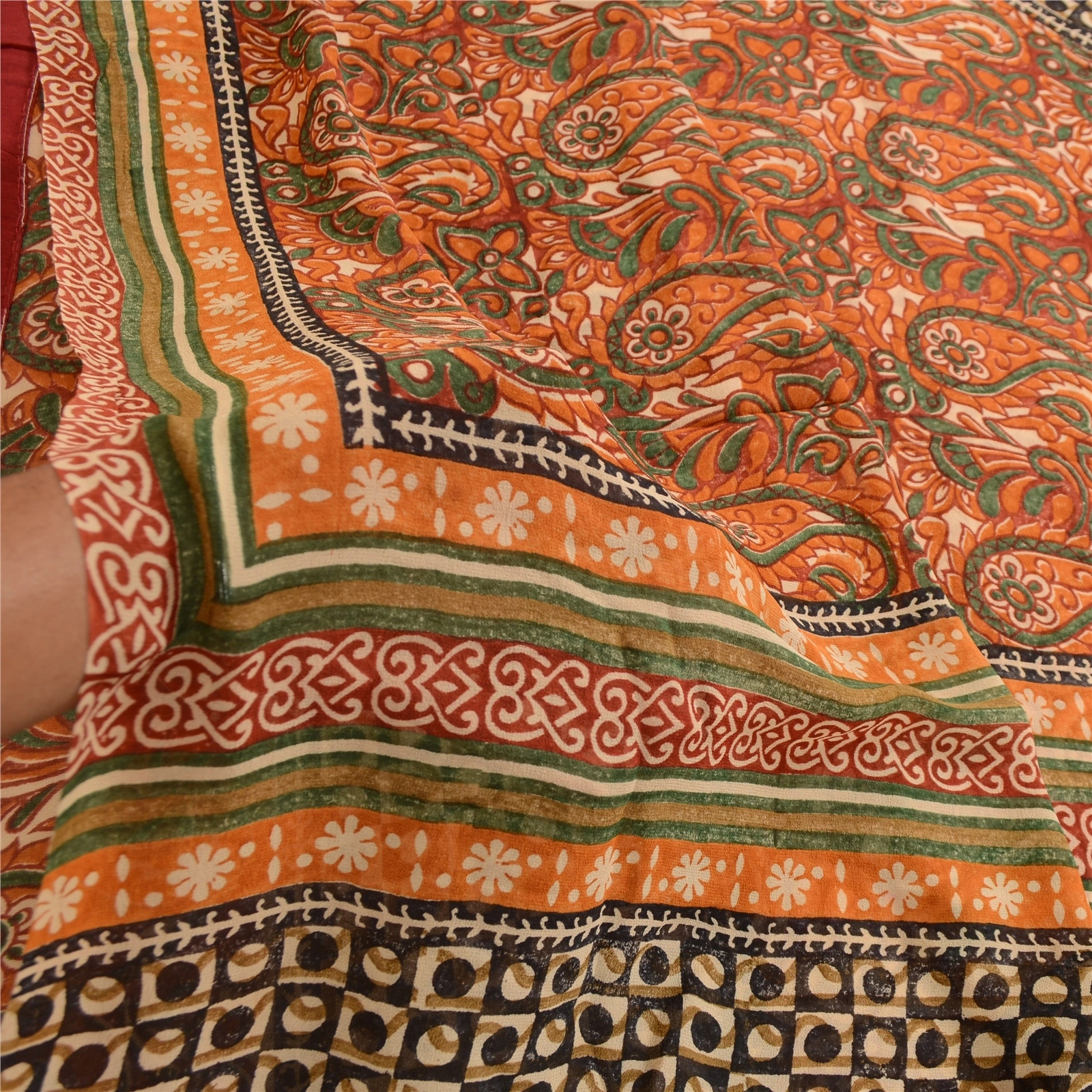 Sanskriti Vintage Indian Sarees Pure Georgette Silk Printed Sari Craft Fabric, PRG-3577-Multi-Printed Floral Design-Pure Georgette Silk-4