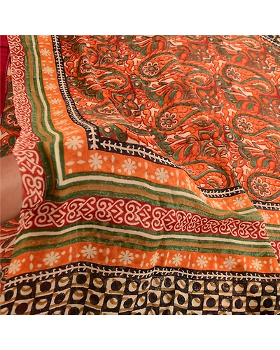 Sanskriti Vintage Indian Sarees Pure Georgette Silk Printed Sari Craft Fabric, PRG-3577-Multi-Printed Floral Design-Pure Georgette Silk-4