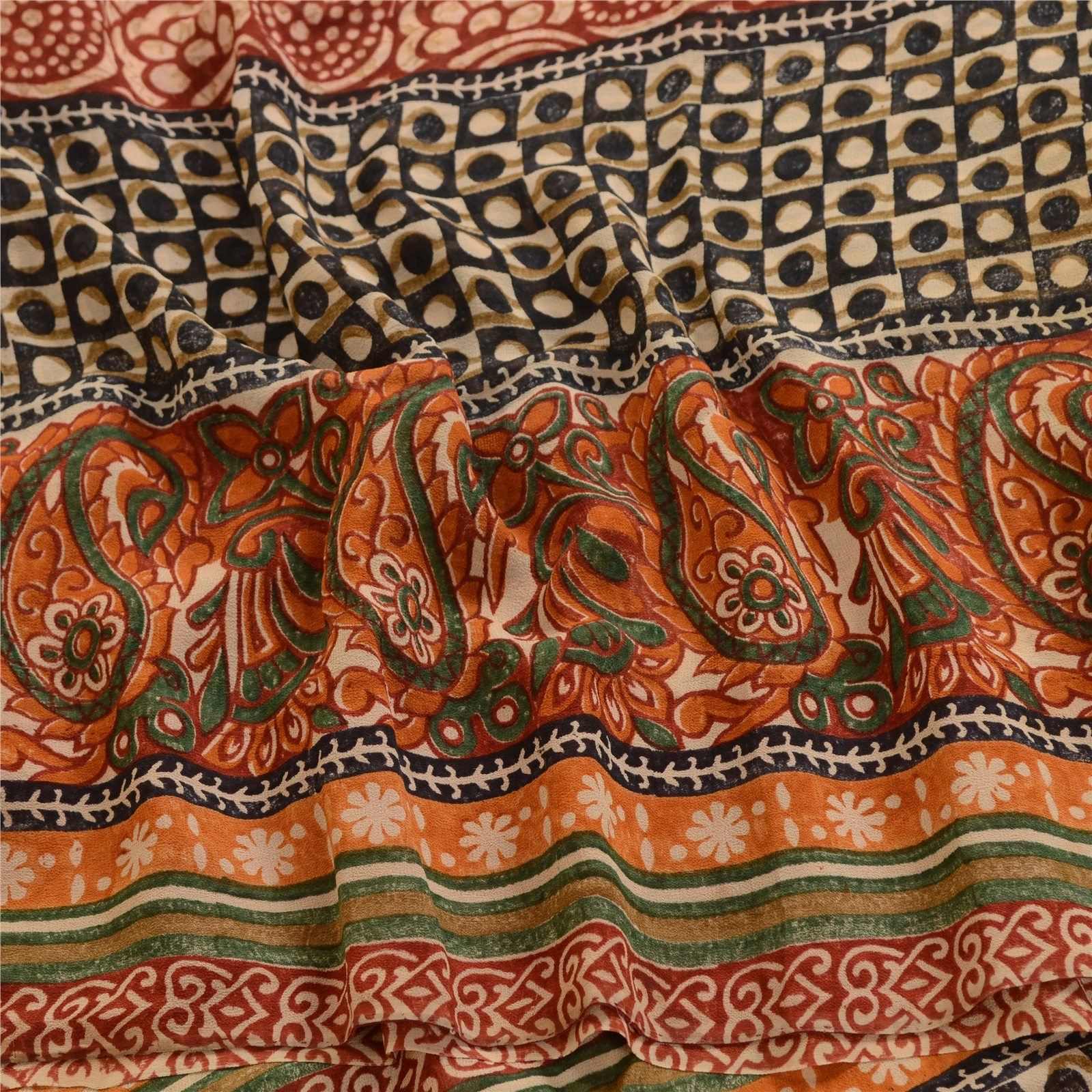 Sanskriti Vintage Indian Sarees Pure Georgette Silk Printed Sari Craft Fabric, PRG-3577-Multi-Printed Floral Design-Pure Georgette Silk-6