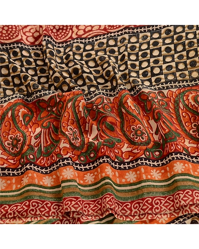Sanskriti Vintage Indian Sarees Pure Georgette Silk Printed Sari Craft Fabric, PRG-3577-Multi-Printed Floral Design-Pure Georgette Silk-6