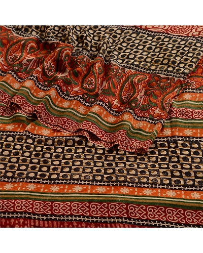 Sanskriti Vintage Indian Sarees Pure Georgette Silk Printed Sari Craft Fabric, PRG-3577-Multi-Printed Floral Design-Pure Georgette Silk-7