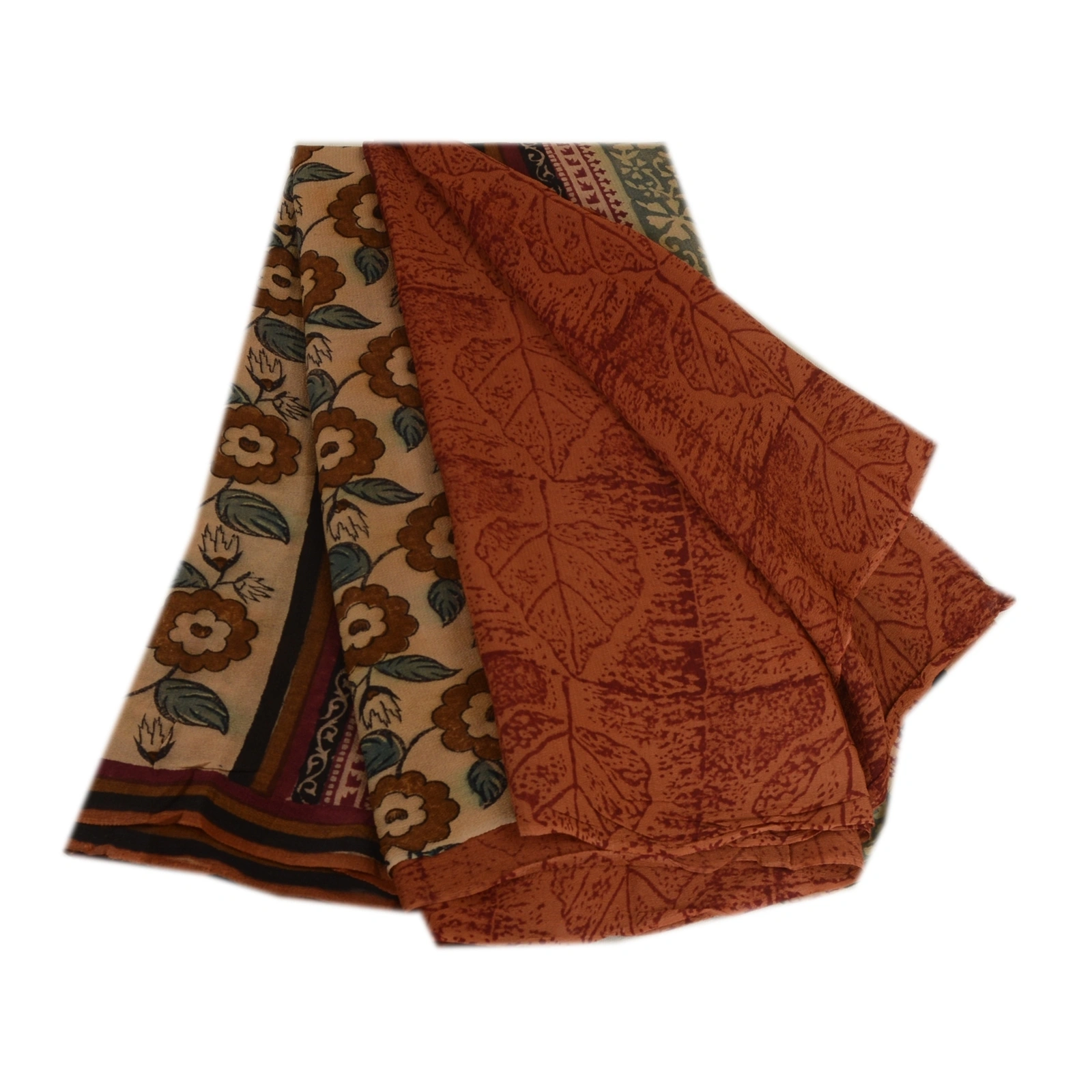 Sanskriti Vintage Brown Sarees Pure Georgette Silk Printed Sari Craft Fabric, PRG-3587-Brown-Printed Floral Design-Pure Georgette Silk-2