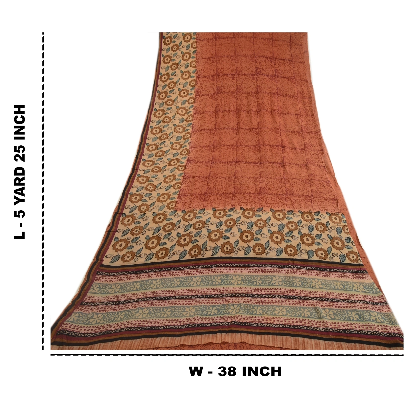 Sanskriti Vintage Brown Sarees Pure Georgette Silk Printed Sari Craft Fabric, PRG-3587-Brown-Printed Floral Design-Pure Georgette Silk-3