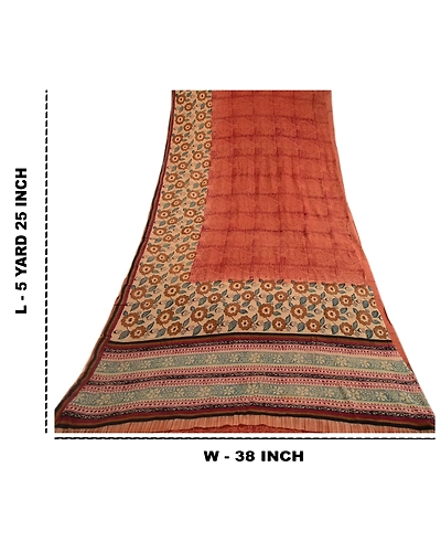 Sanskriti Vintage Brown Sarees Pure Georgette Silk Printed Sari Craft Fabric, PRG-3587-Brown-Printed Floral Design-Pure Georgette Silk-3