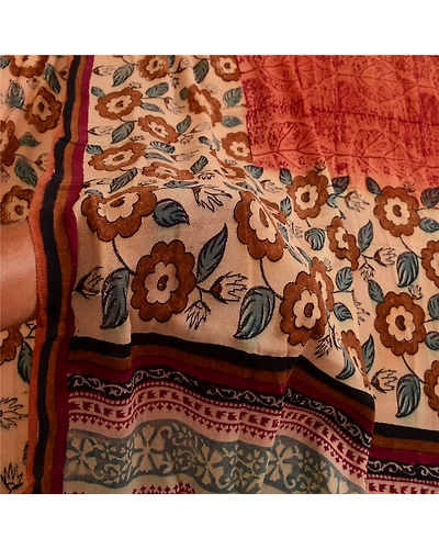 Sanskriti Vintage Brown Sarees Pure Georgette Silk Printed Sari Craft Fabric, PRG-3587-Brown-Printed Floral Design-Pure Georgette Silk-4