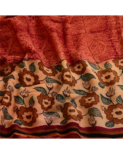 Sanskriti Vintage Brown Sarees Pure Georgette Silk Printed Sari Craft Fabric, PRG-3587-Brown-Printed Floral Design-Pure Georgette Silk-6