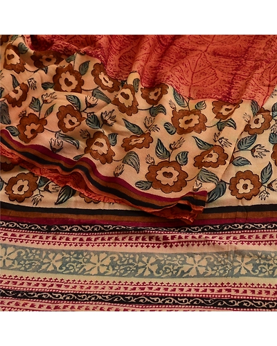 Sanskriti Vintage Brown Sarees Pure Georgette Silk Printed Sari Craft Fabric, PRG-3587-Brown-Printed Floral Design-Pure Georgette Silk-7