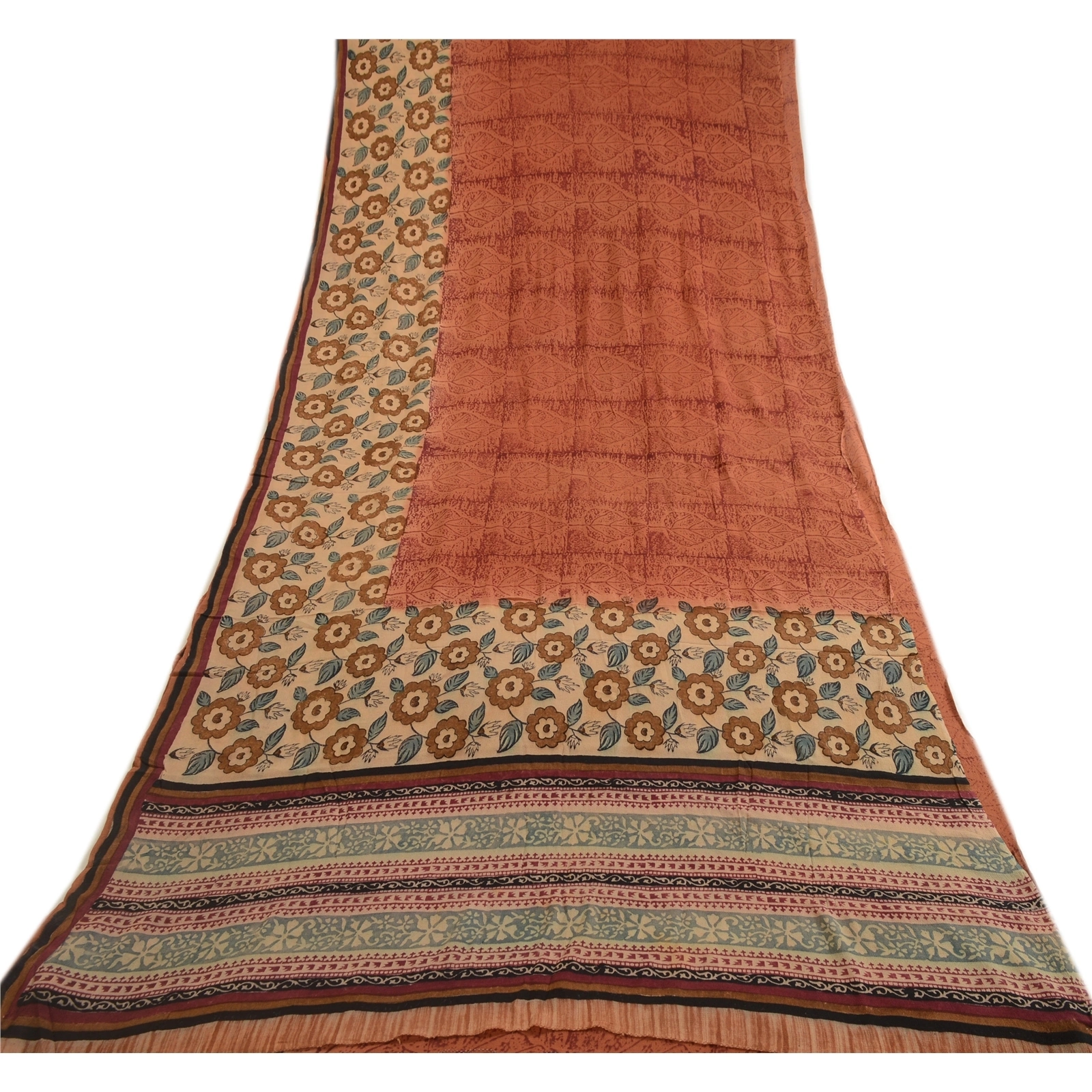 Sanskriti Vintage Brown Sarees Pure Georgette Silk Printed Sari Craft Fabric, PRG-3587-Brown-Printed Floral Design-Pure Georgette Silk-8