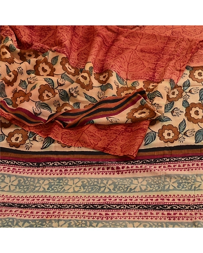 Sanskriti Vintage Brown Sarees Pure Georgette Silk Printed Sari Craft Fabric, PRG-3587-Brown-Printed Floral Design-Pure Georgette Silk-9