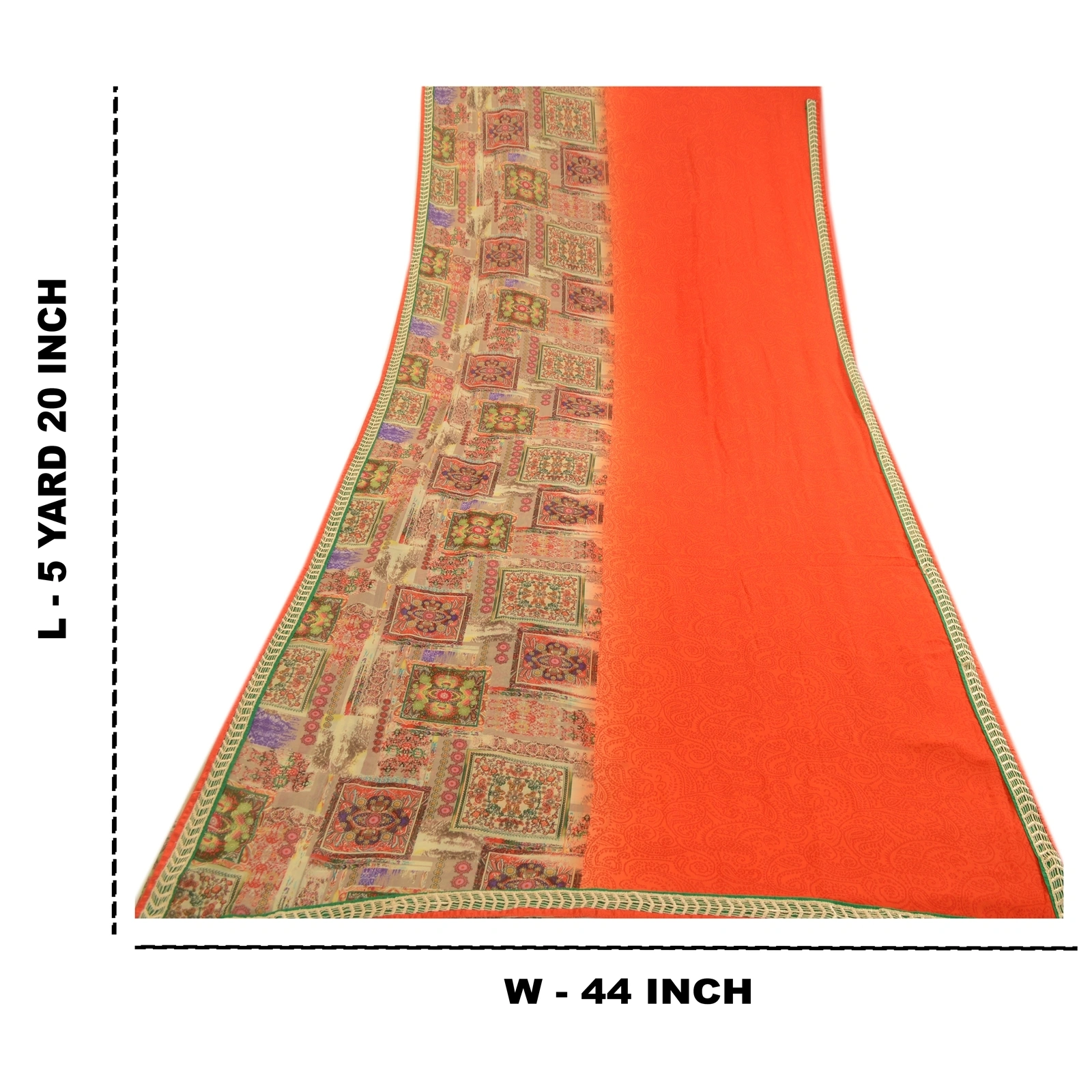 Sanskriti Vintage Indian Orange Sarees Georgette Printed Sari Soft Craft Fabric, PRG-3589-Orange-Printed Floral Design-Poly Georgette-3