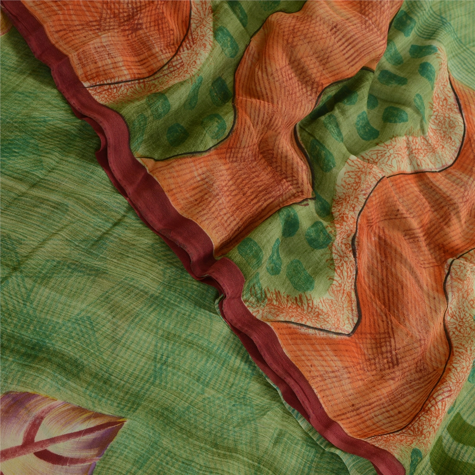 Sanskriti Vintage Green Sarees Pure Georgette Silk Printed Sari Craft 5Yd Fabric, PRG-3615-Green-Printed Floral Design-Pure Georgette Silk-1