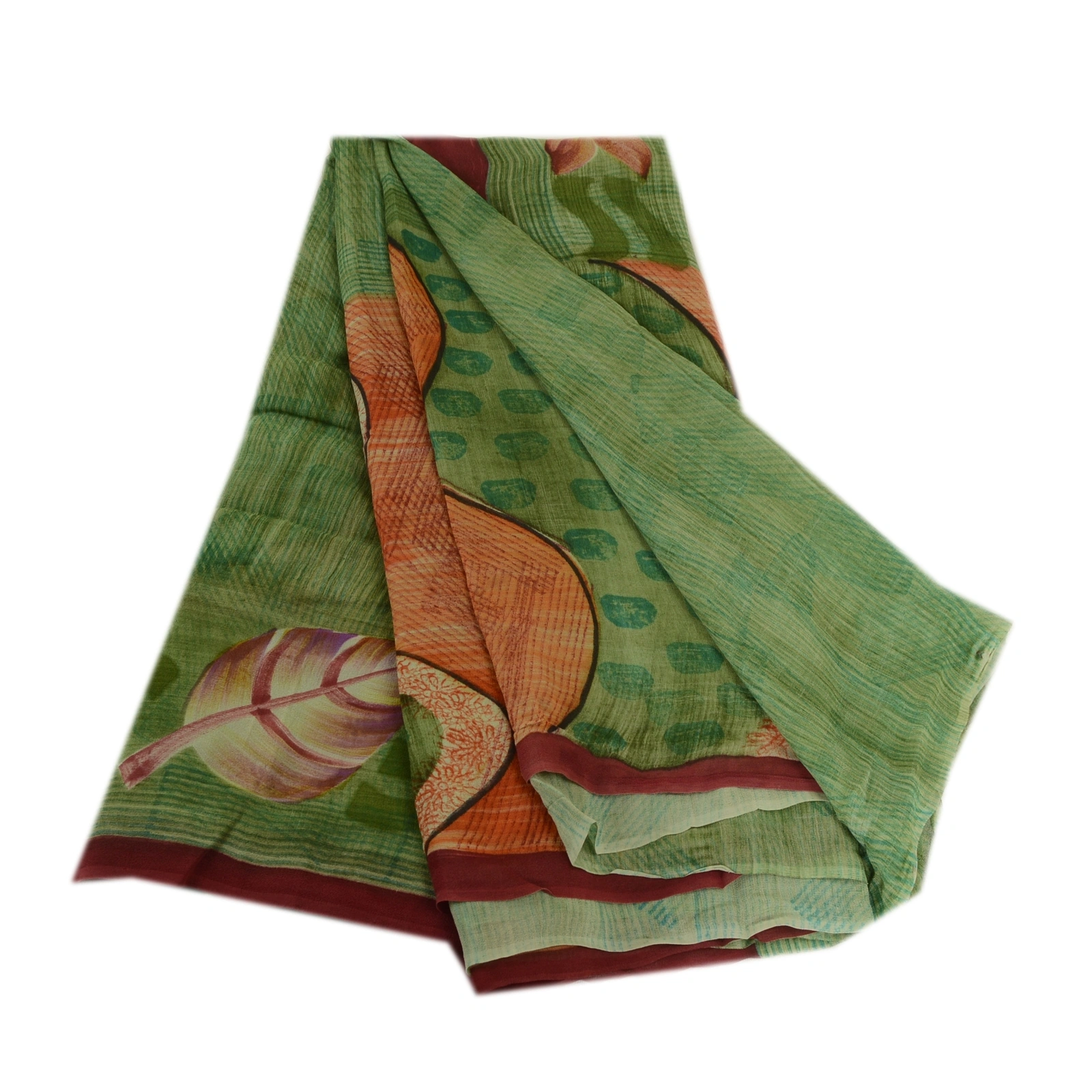 Sanskriti Vintage Green Sarees Pure Georgette Silk Printed Sari Craft 5Yd Fabric, PRG-3615-Green-Printed Floral Design-Pure Georgette Silk-2