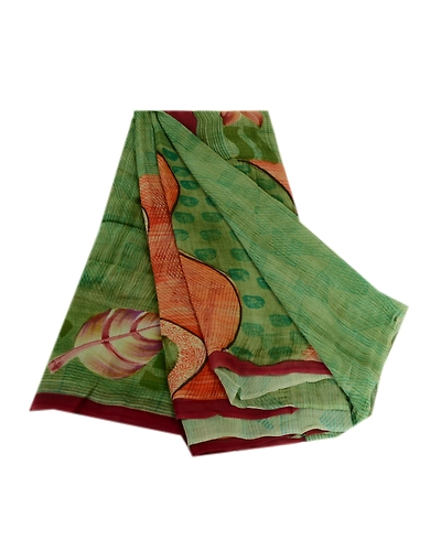 Sanskriti Vintage Green Sarees Pure Georgette Silk Printed Sari Craft 5Yd Fabric, PRG-3615-Green-Printed Floral Design-Pure Georgette Silk-2