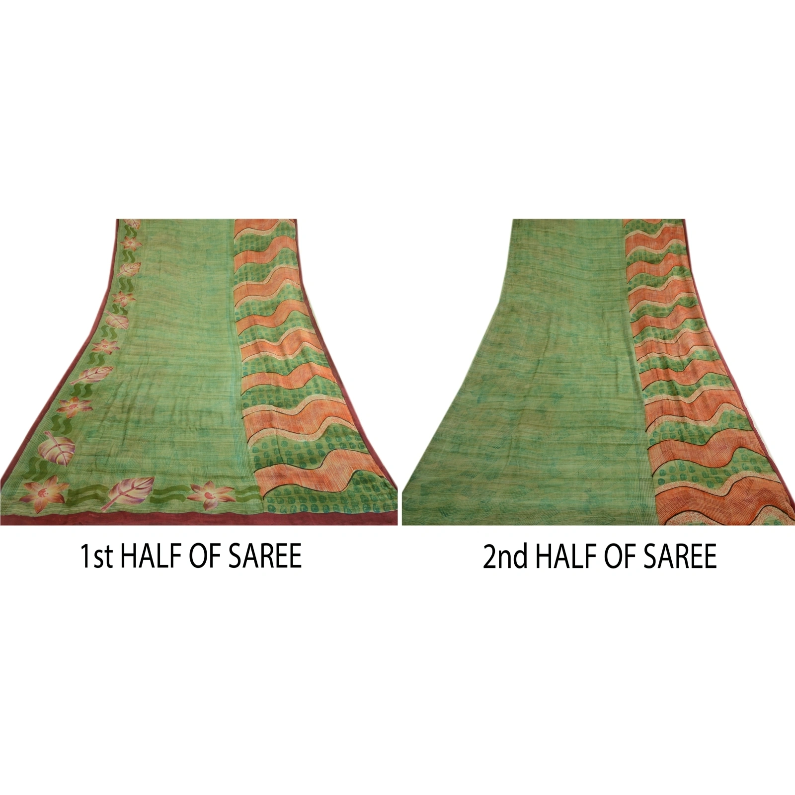 Sanskriti Vintage Green Sarees Pure Georgette Silk Printed Sari Craft 5Yd Fabric, PRG-3615-Green-Printed Floral Design-Pure Georgette Silk-5