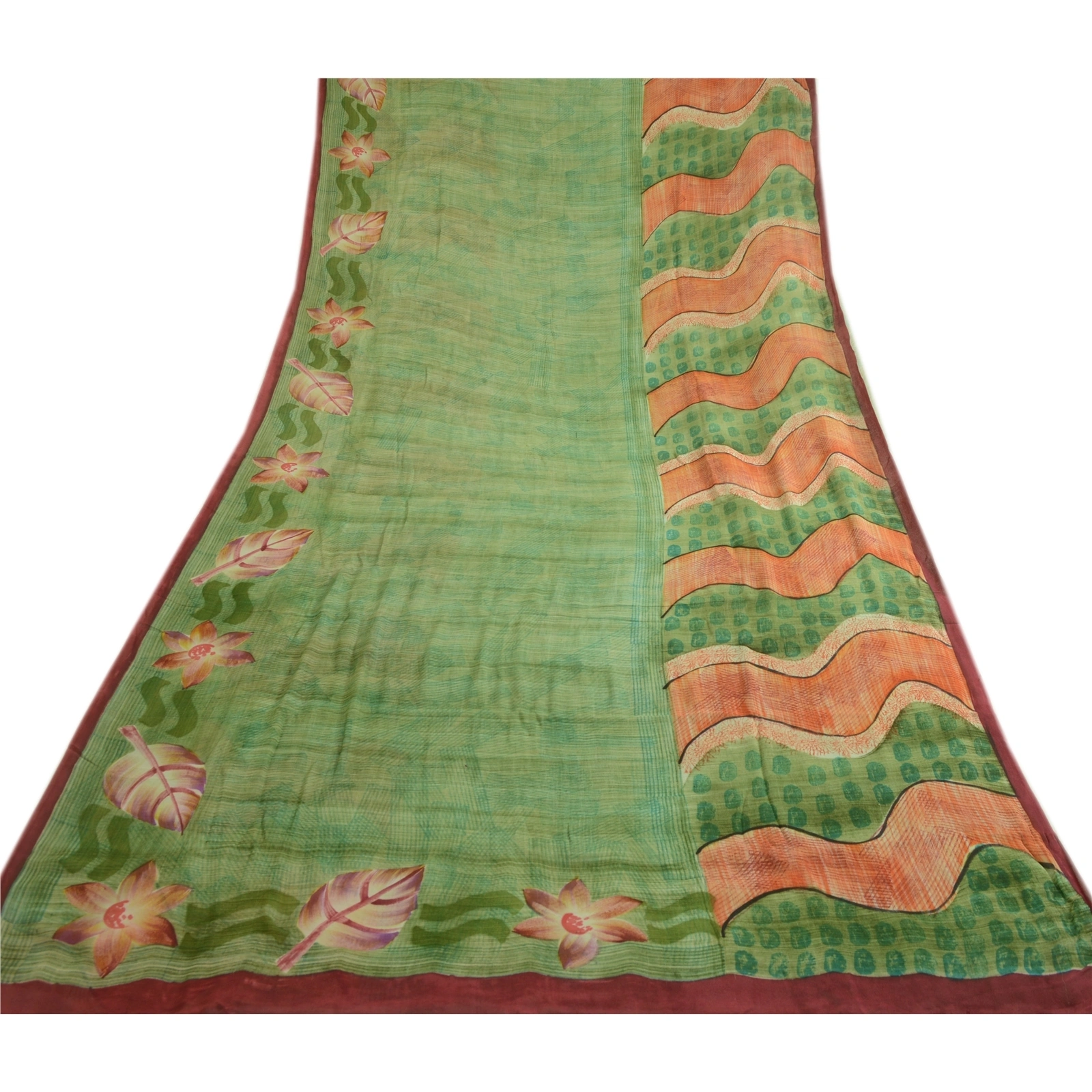 Sanskriti Vintage Green Sarees Pure Georgette Silk Printed Sari Craft 5Yd Fabric, PRG-3615-Green-Printed Floral Design-Pure Georgette Silk-8