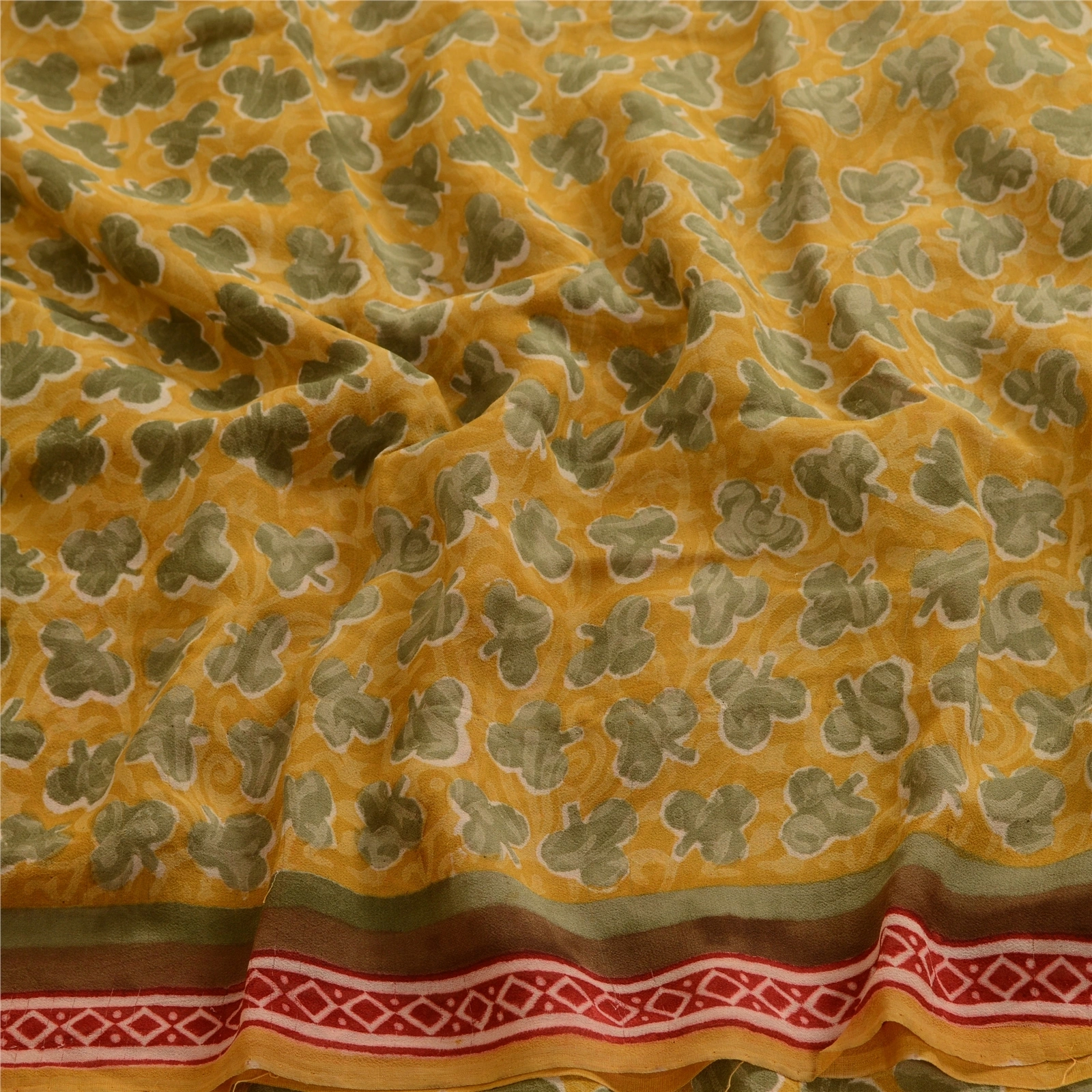 Sanskriti Vintage Mustard Sarees Pure Georgette Silk Printed Sari Craft Fabric, PRG-3637-Mustard-Printed Floral Design-Pure Georgette Silk-6