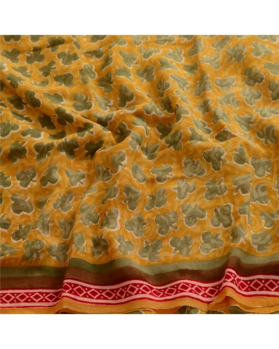 Sanskriti Vintage Mustard Sarees Pure Georgette Silk Printed Sari Craft Fabric, PRG-3637-Mustard-Printed Floral Design-Pure Georgette Silk-6