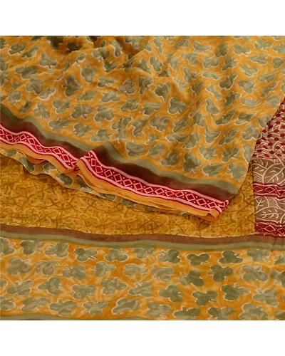 Sanskriti Vintage Mustard Sarees Pure Georgette Silk Printed Sari Craft Fabric, PRG-3637-Mustard-Printed Floral Design-Pure Georgette Silk-7
