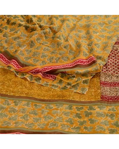 Sanskriti Vintage Mustard Sarees Pure Georgette Silk Printed Sari Craft Fabric, PRG-3637-Mustard-Printed Floral Design-Pure Georgette Silk-9