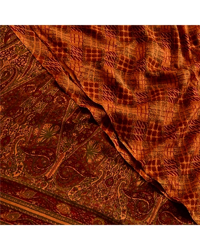 Sanskriti Vintage Orange Sarees Pure Georgette Silk Printed Sari Craft Fabric, PRG-3678-Orange-Printed Floral Design-Pure Georgette Silk-1