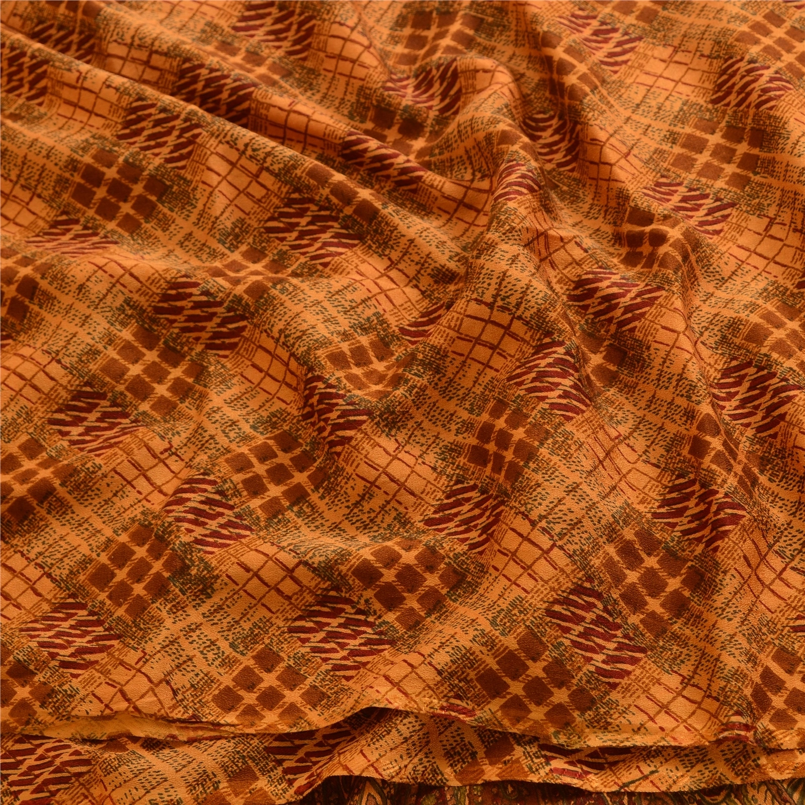 Sanskriti Vintage Orange Sarees Pure Georgette Silk Printed Sari Craft Fabric, PRG-3678-Orange-Printed Floral Design-Pure Georgette Silk-6