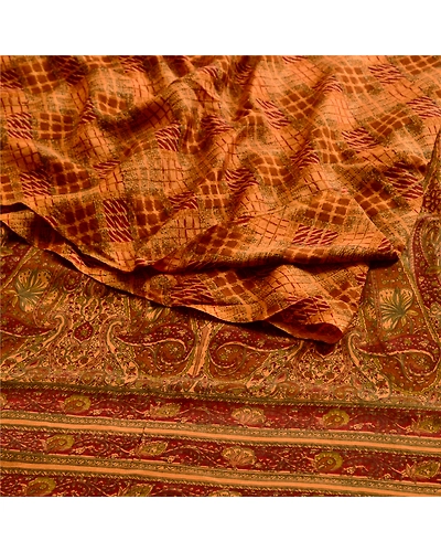 Sanskriti Vintage Orange Sarees Pure Georgette Silk Printed Sari Craft Fabric, PRG-3678-Orange-Printed Floral Design-Pure Georgette Silk-9