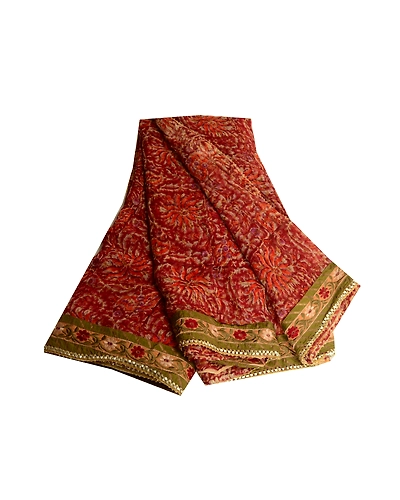 Sanskriti Vintage Red Sarees Pure Georgette Silk Printed 5 Yd Sari Craft Fabric, PRG-3717-Dark Red-Printed Floral Design-Pure Georgette Silk-2