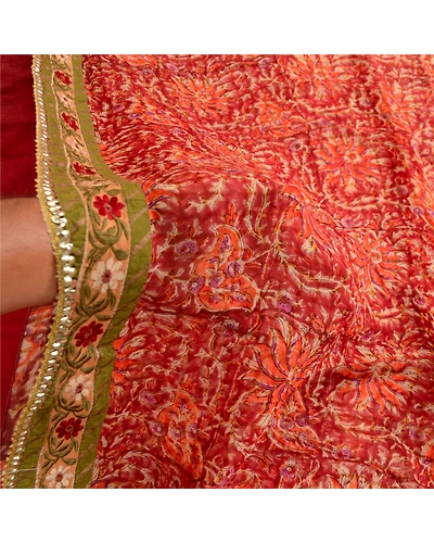 Sanskriti Vintage Red Sarees Pure Georgette Silk Printed 5 Yd Sari Craft Fabric, PRG-3717-Dark Red-Printed Floral Design-Pure Georgette Silk-4