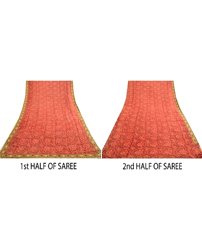 Sanskriti Vintage Red Sarees Pure Georgette Silk Printed 5 Yd Sari Craft Fabric, PRG-3717-Dark Red-Printed Floral Design-Pure Georgette Silk-5