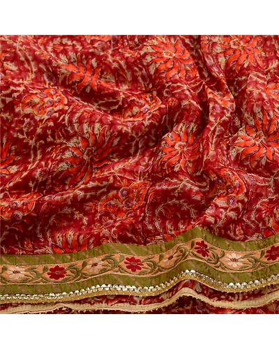 Sanskriti Vintage Red Sarees Pure Georgette Silk Printed 5 Yd Sari Craft Fabric, PRG-3717-Dark Red-Printed Floral Design-Pure Georgette Silk-6