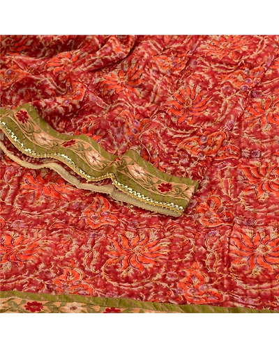 Sanskriti Vintage Red Sarees Pure Georgette Silk Printed 5 Yd Sari Craft Fabric, PRG-3717-Dark Red-Printed Floral Design-Pure Georgette Silk-7