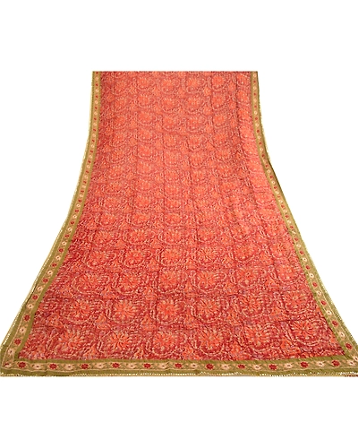 Sanskriti Vintage Red Sarees Pure Georgette Silk Printed 5 Yd Sari Craft Fabric, PRG-3717-Dark Red-Printed Floral Design-Pure Georgette Silk-8