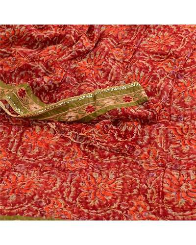 Sanskriti Vintage Red Sarees Pure Georgette Silk Printed 5 Yd Sari Craft Fabric, PRG-3717-Dark Red-Printed Floral Design-Pure Georgette Silk-9