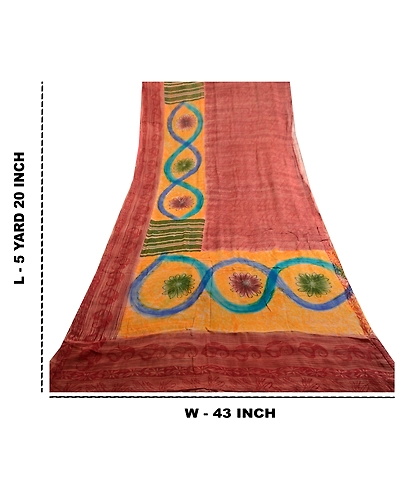 Sanskriti Vintage Dark Red Sarees Printed Pure Georgette Silk Sari Craft Fabric, PRG-3815-Dark Red-Printed Floral Design-Pure Georgette Silk-3