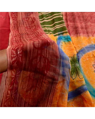 Sanskriti Vintage Dark Red Sarees Printed Pure Georgette Silk Sari Craft Fabric, PRG-3815-Dark Red-Printed Floral Design-Pure Georgette Silk-4