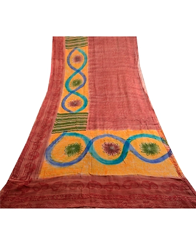 Sanskriti Vintage Dark Red Sarees Printed Pure Georgette Silk Sari Craft Fabric, PRG-3815-Dark Red-Printed Floral Design-Pure Georgette Silk-8