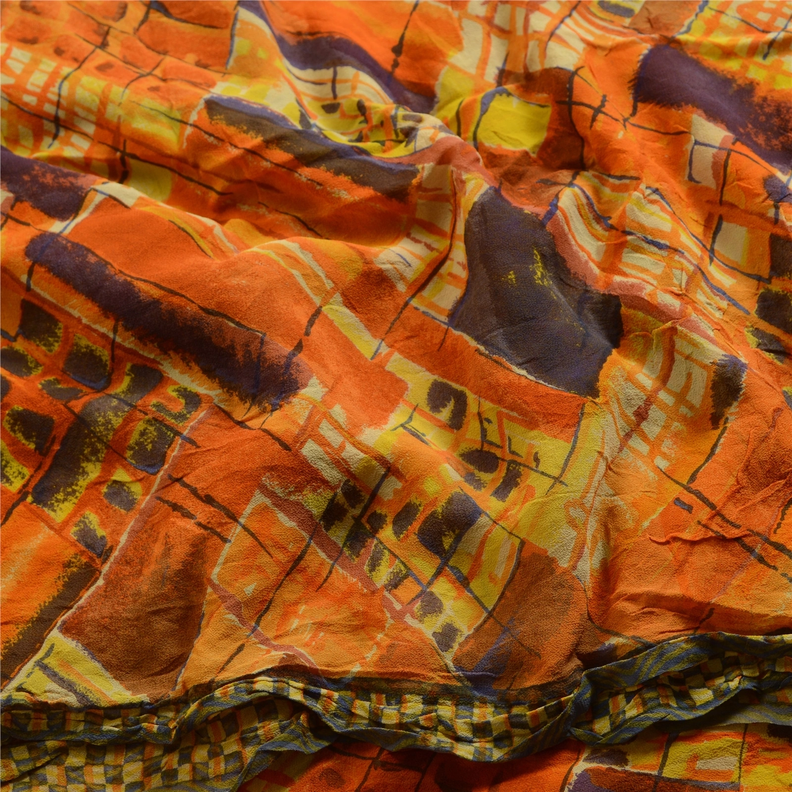 Sanskriti Vintage Indian Orange Sarees Pure Georgette Silk Printed Sari Fabric, PRG-3857-Orange-Printed Floral Design-Pure Georgette Silk-6