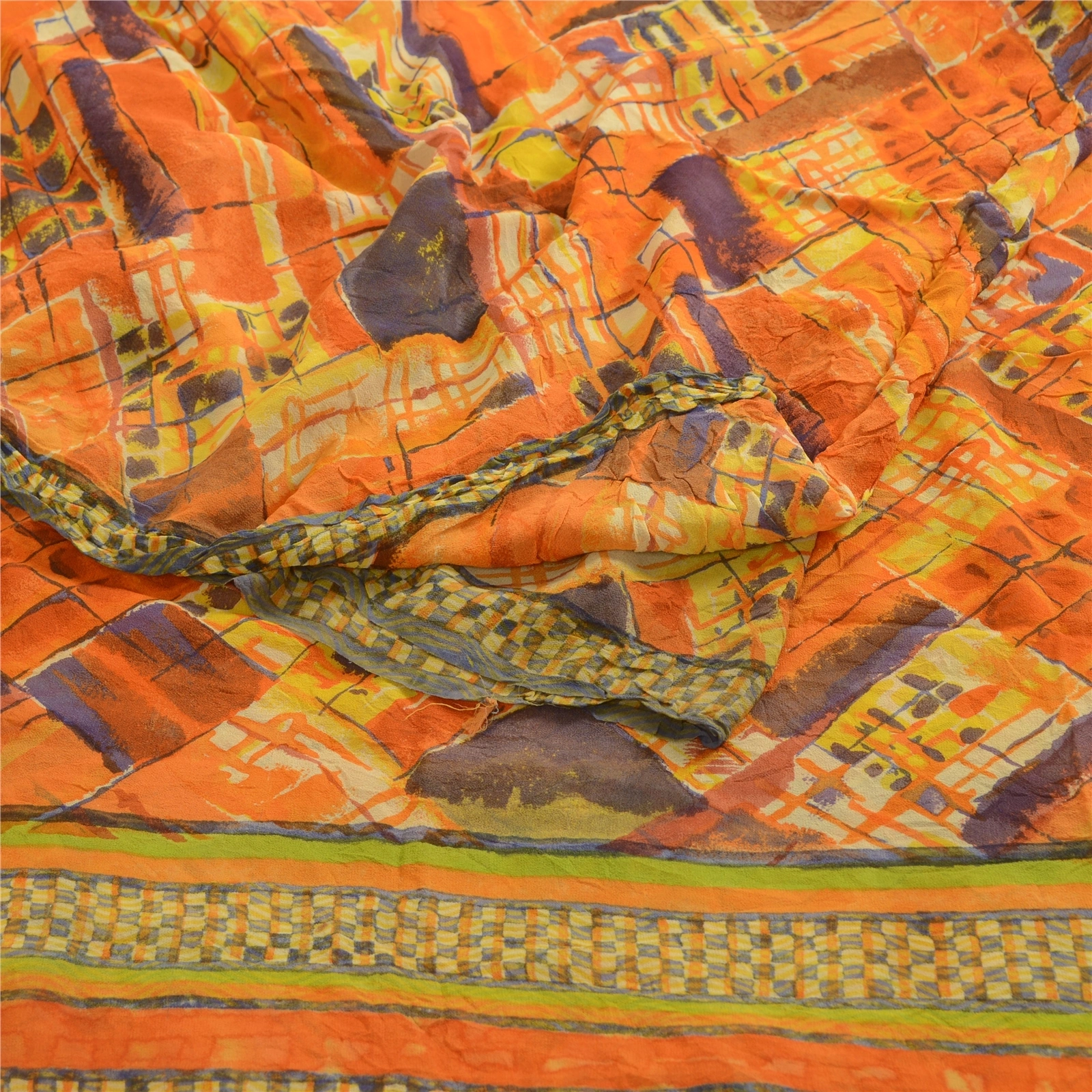 Sanskriti Vintage Indian Orange Sarees Pure Georgette Silk Printed Sari Fabric, PRG-3857-Orange-Printed Floral Design-Pure Georgette Silk-9